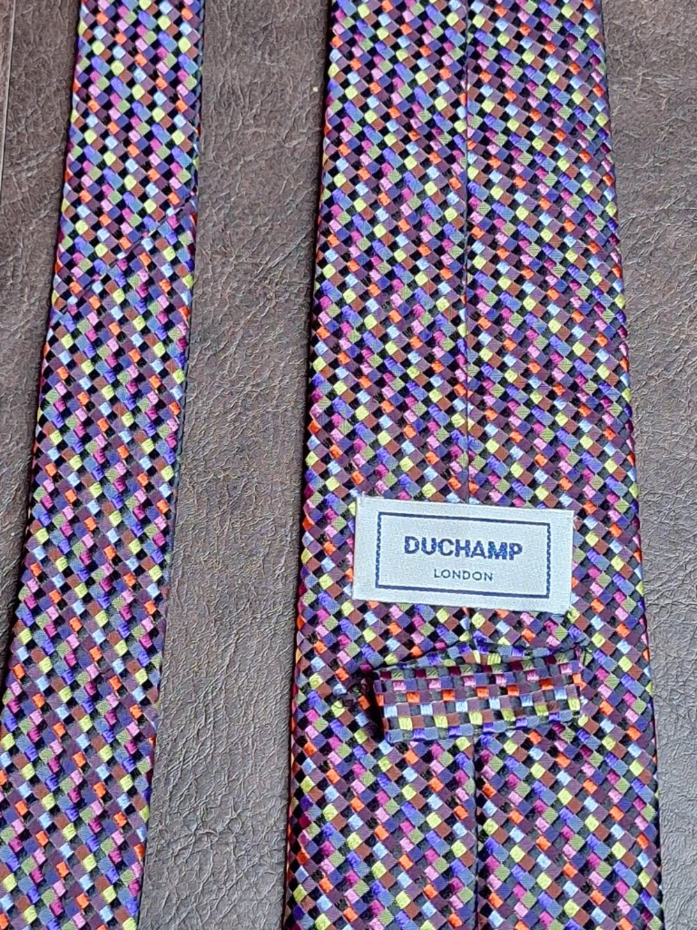 Duchamp London Luxury Silk Tie - Vibrant Micro Geometric Squares
